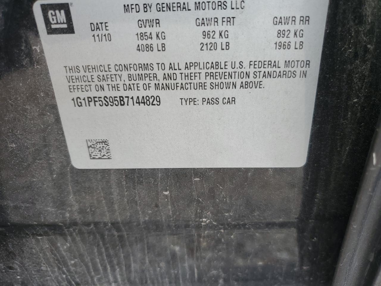 2011 Chevrolet Cruze Lt VIN: 1G1PF5S95B7144829 Lot: 81641445