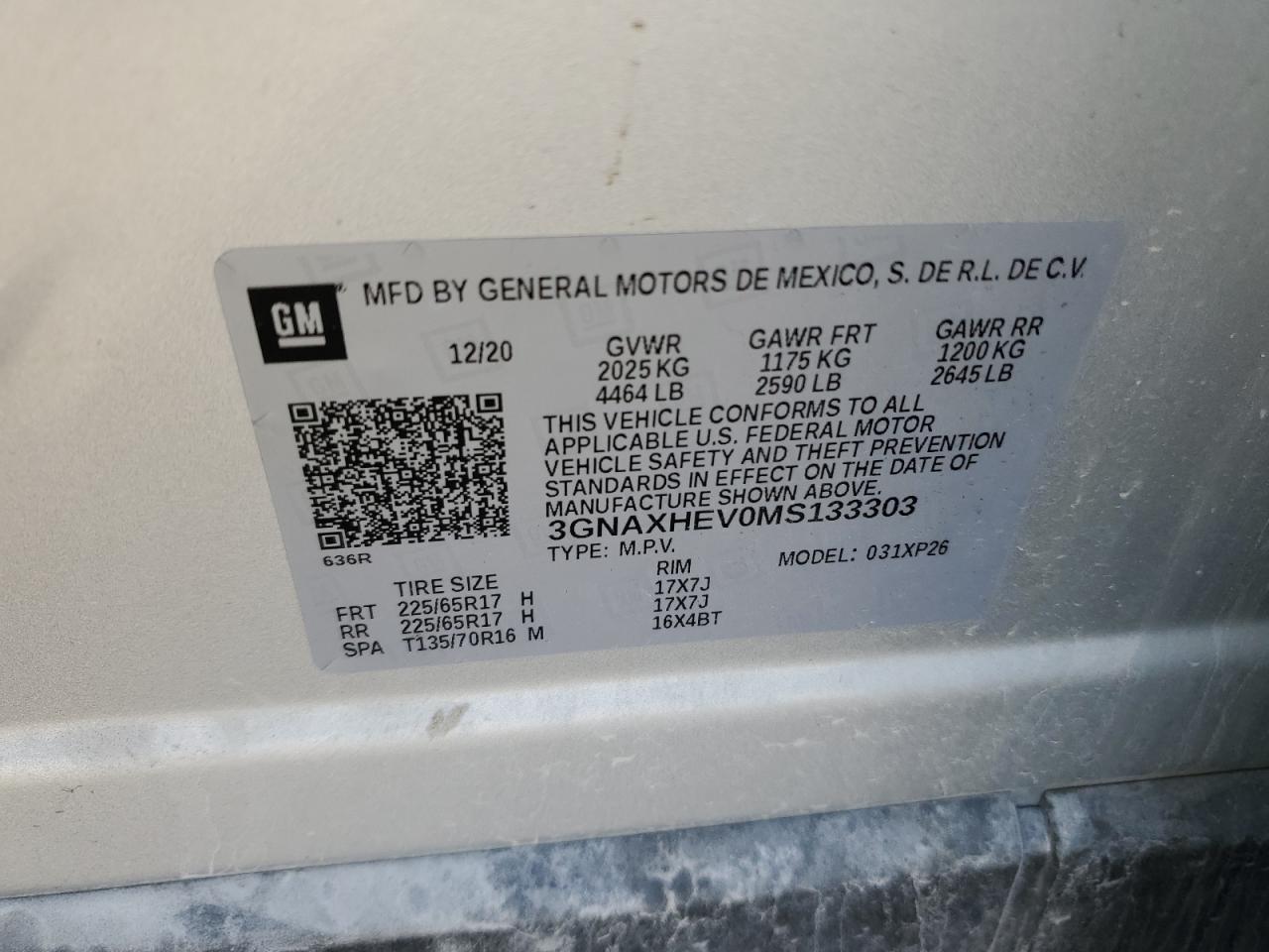 2021 Chevrolet Equinox Ls VIN: 3GNAXHEV0MS133303 Lot: 80878105