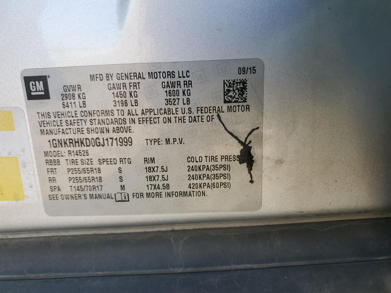 2016 Chevrolet Traverse Lt VIN: 1GNKRHKD0GJ171999 Lot: 81769735