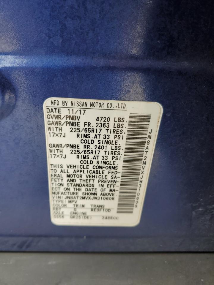 2018 Nissan Rogue S VIN: JN8AT2MVXJW310608 Lot: 80837345