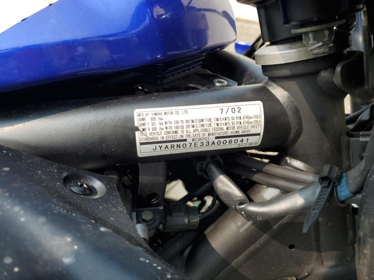 2003 Yamaha Fzs10 VIN: JYARN07E33A006041 Lot: 71702365