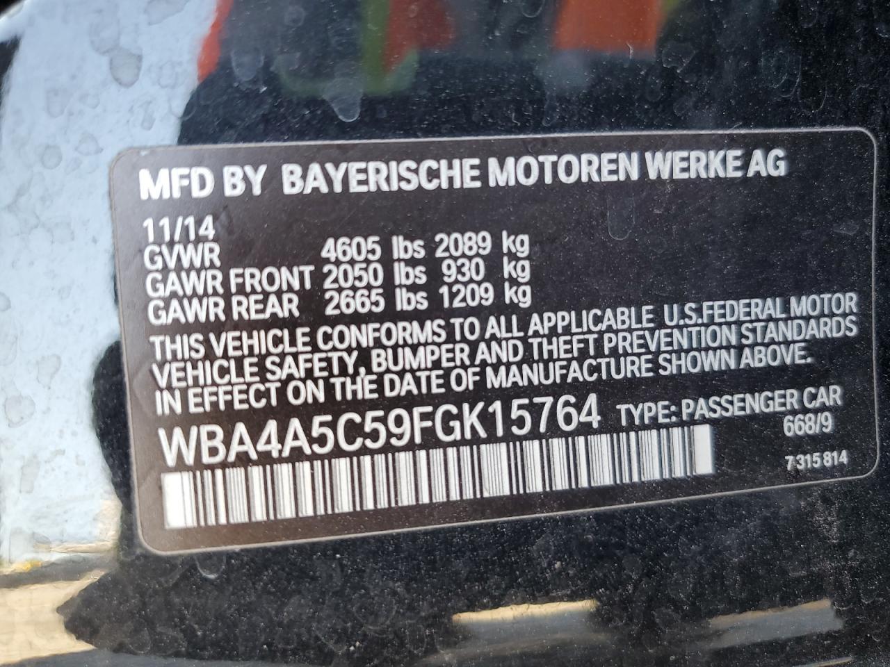 2015 BMW 428 I Gran Coupe VIN: WBA4A5C59FGK15764 Lot: 80914575