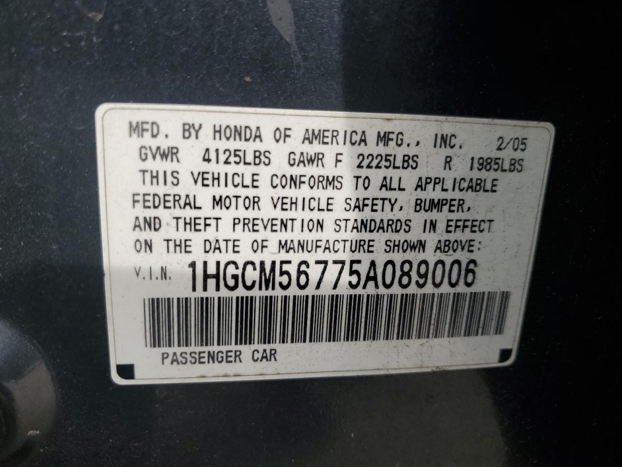 2005 Honda Accord Ex VIN: 1HGCM56775A089006 Lot: 84747655