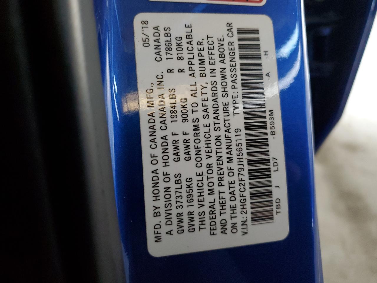 2018 Honda Civic Ex VIN: 2HGFC2F79JH565119 Lot: 80018335