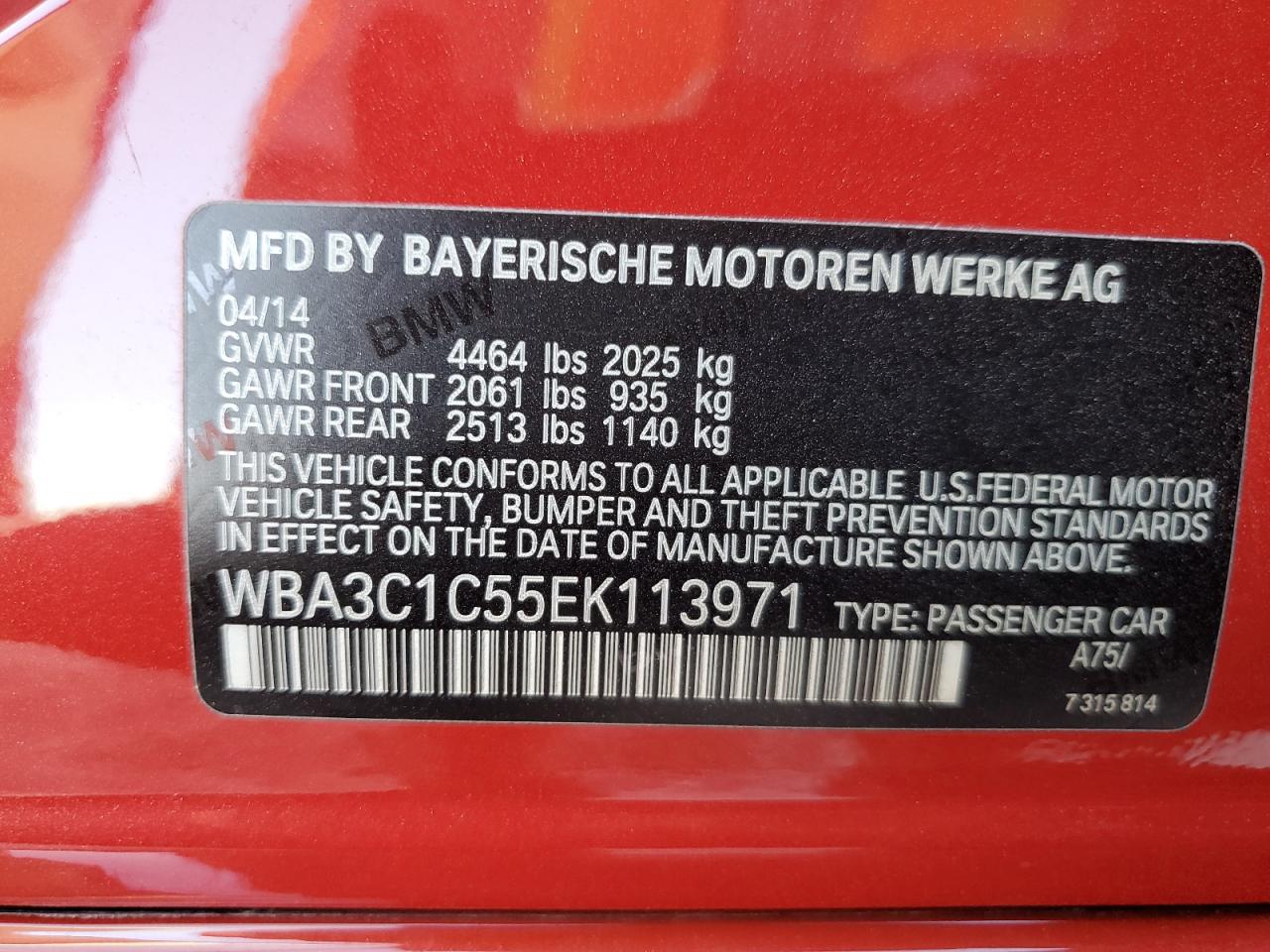 2014 BMW 328 I Sulev VIN: WBA3C1C55EK113971 Lot: 80930805