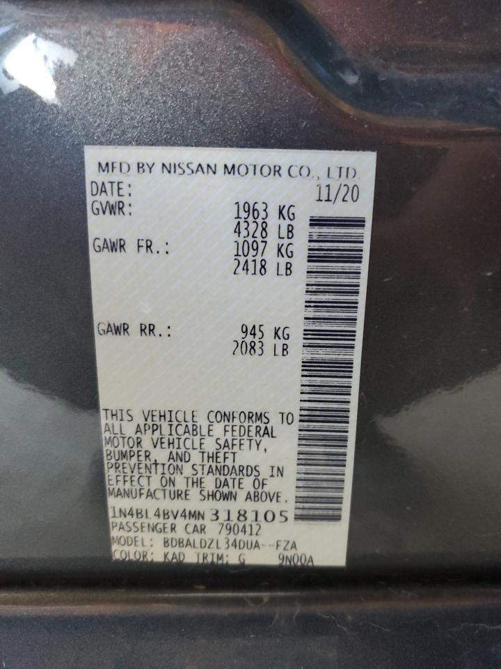 2021 Nissan Altima S VIN: 1N4BL4BV4MN318105 Lot: 71748685