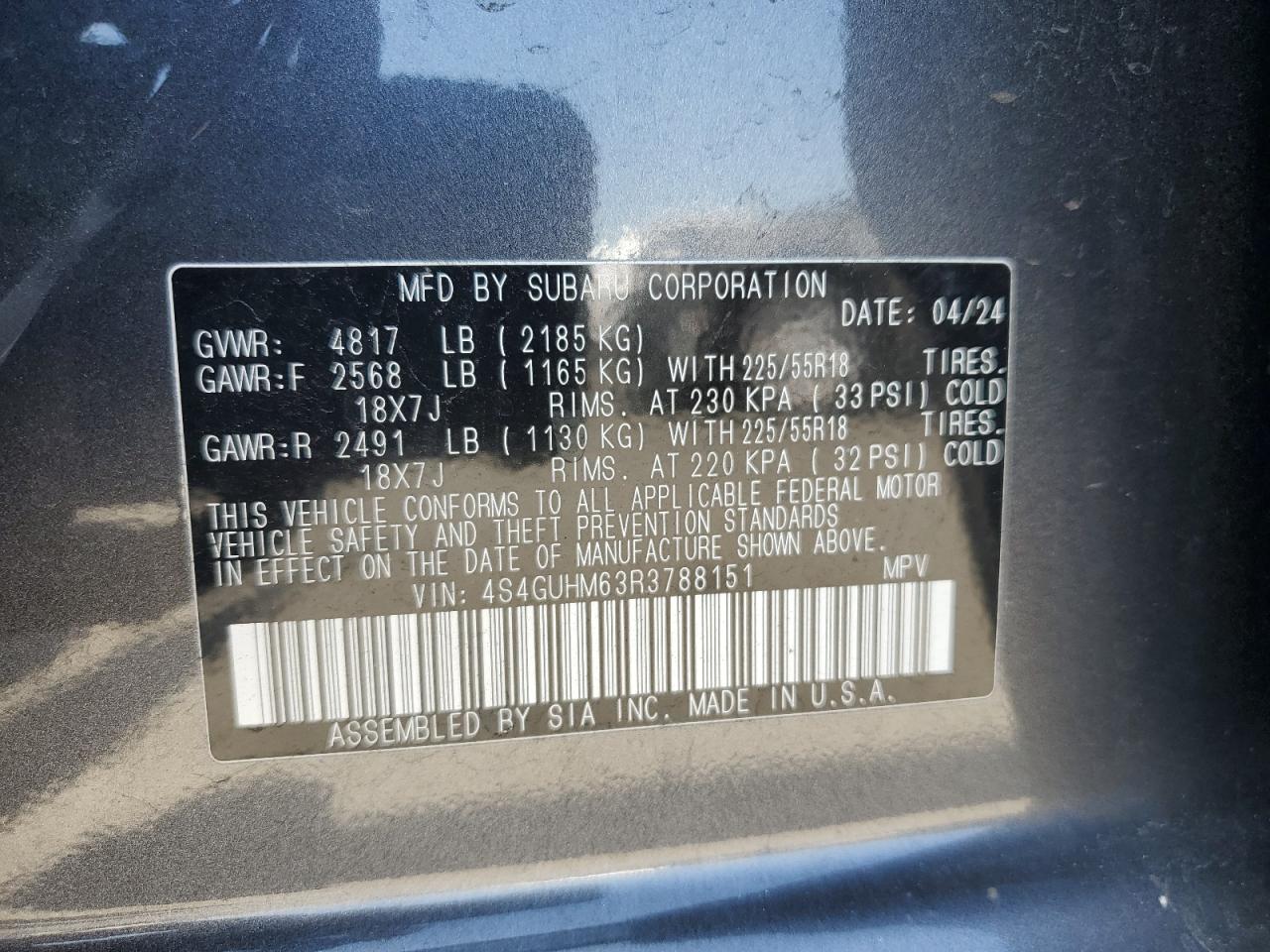 2024 Subaru Crosstrek Limited VIN: 4S4GUHM63R3788151 Lot: 80755065