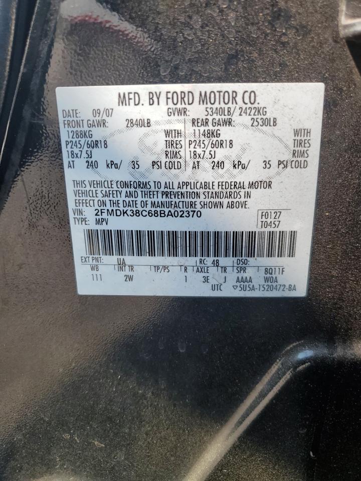 2008 Ford Edge Sel VIN: 2FMDK38C68BA02370 Lot: 81187885