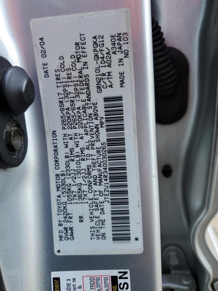 2004 Toyota 4Runner Sr5 VIN: JTEZU14R340030265 Lot: 81052385