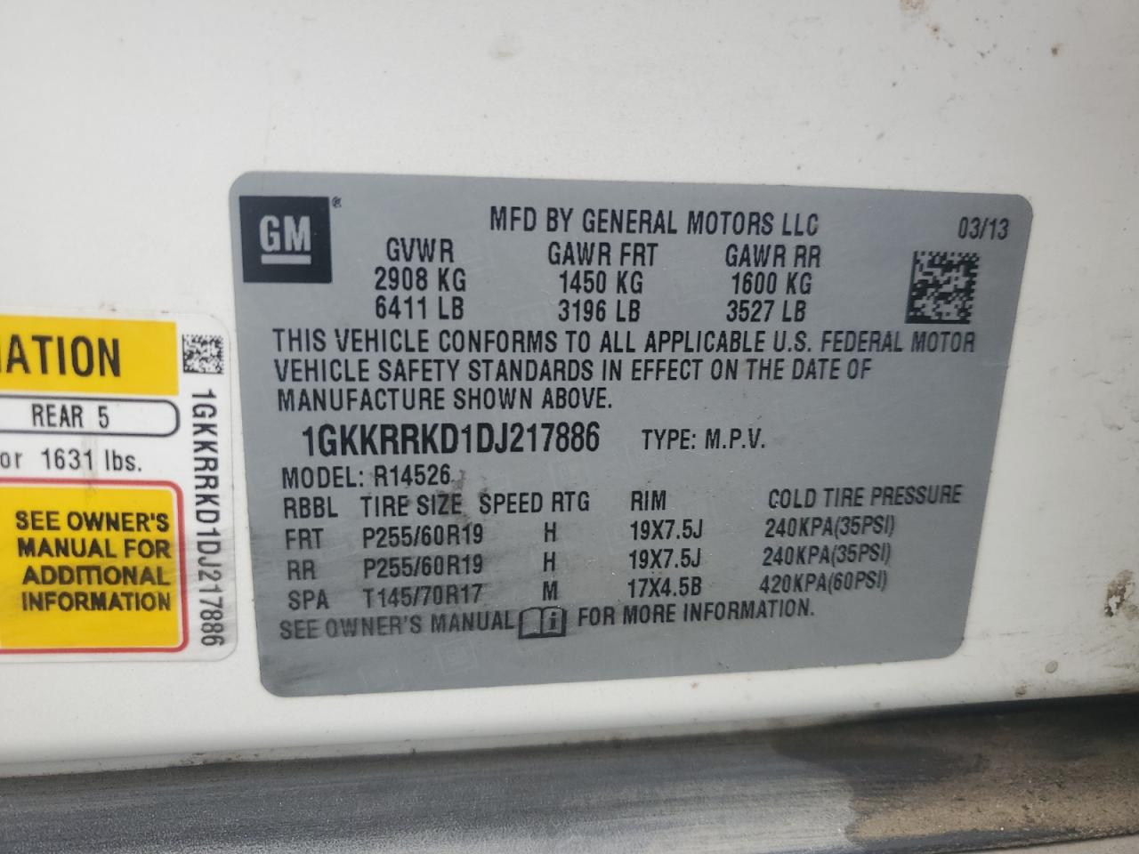 2013 GMC Acadia Slt-1 VIN: 1GKKRRKD1DJ217886 Lot: 84815845