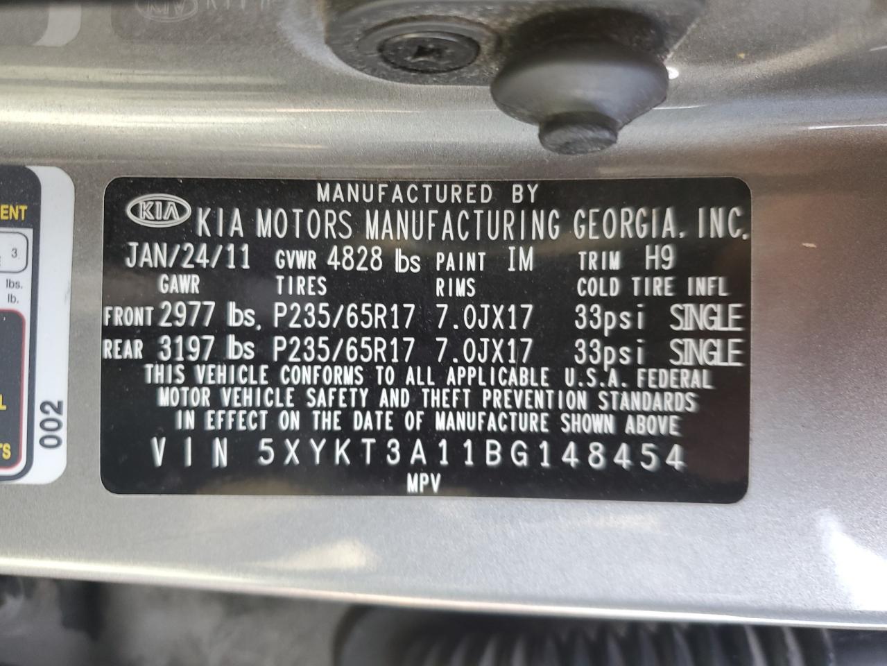 2011 Kia Sorento Base VIN: 5XYKT3A11BG148454 Lot: 80439385