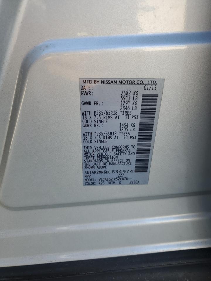2013 Nissan Pathfinder S VIN: 5N1AR2MN6DC634974 Lot: 83958215