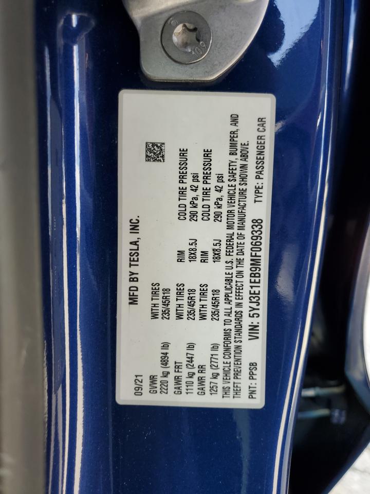 2021 Tesla Model 3 VIN: 5YJ3E1EB9MF069338 Lot: 80566375