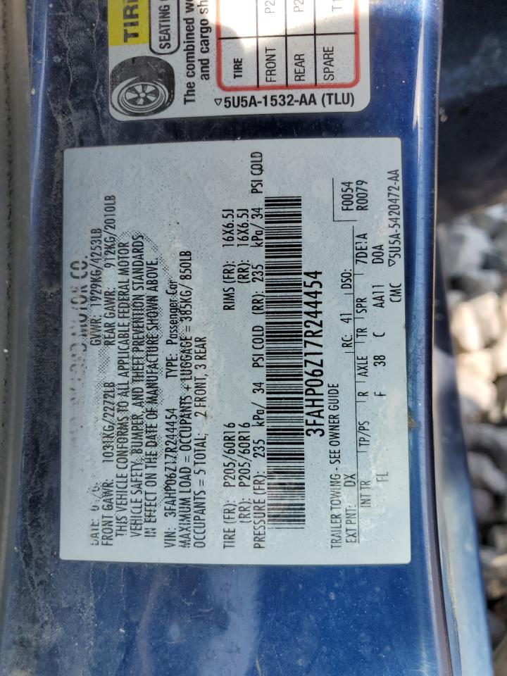 2007 Ford Fusion S VIN: 3FAHP06Z17R244454 Lot: 80273045