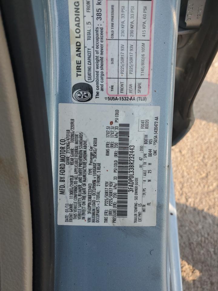 2011 Ford Fusion Hybrid VIN: 3FADP0L33BR232443 Lot: 80877575