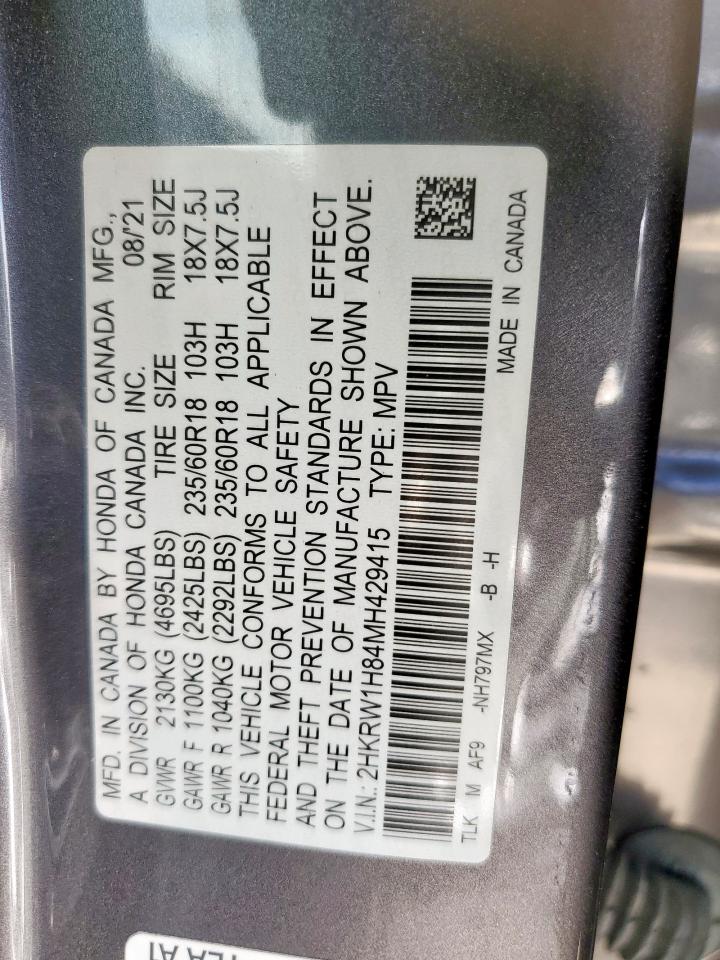 2021 Honda Cr-V Exl VIN: 2HKRW1H84MH429415 Lot: 80435225
