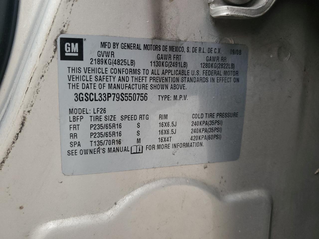 2009 Saturn Vue Xe VIN: 3GSCL33P79S550756 Lot: 80811885