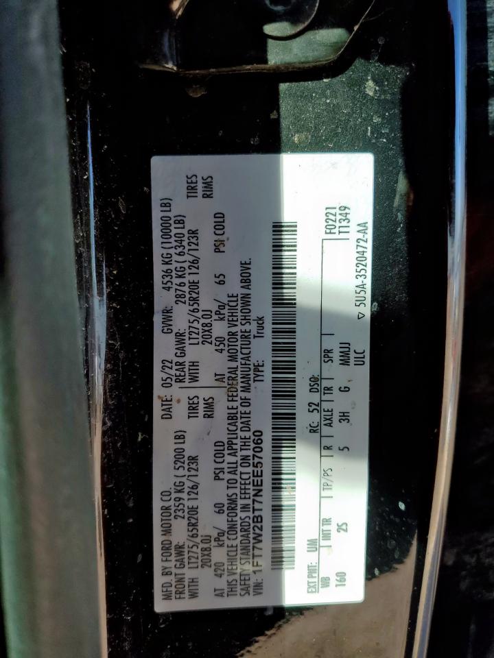 2022 Ford F250 Super Duty VIN: 1FT7W2BT7NEE57060 Lot: 71454965