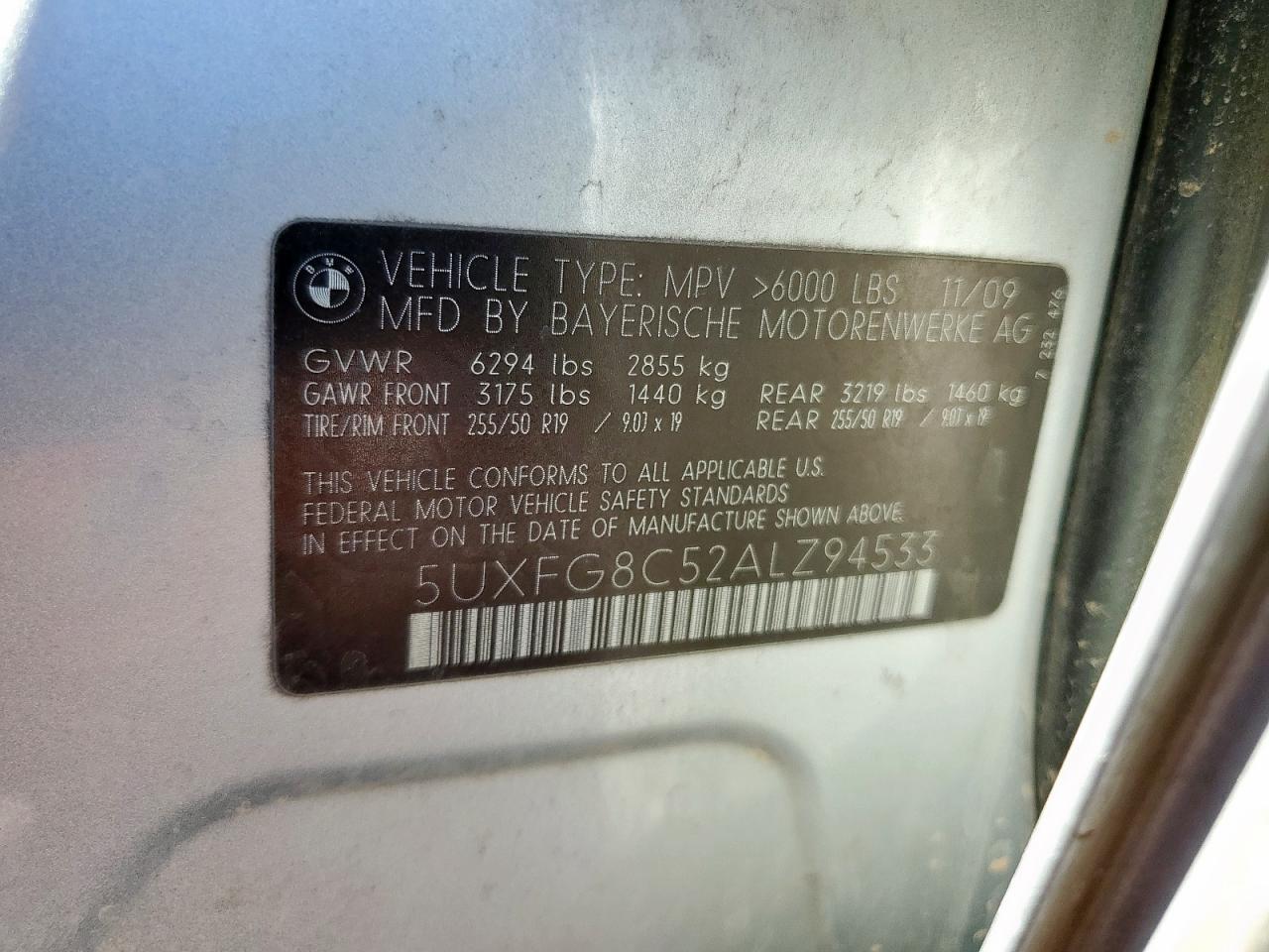 2010 BMW X6 xDrive50I VIN: 5UXFG8C52ALZ94533 Lot: 72077455