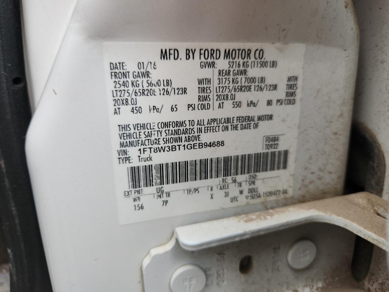 2016 Ford F350 Super Duty VIN: 1FT8W3BT1GEB94688 Lot: 70893765