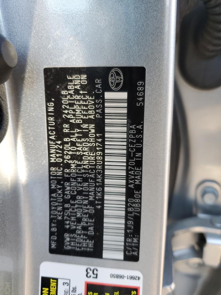 2024 Toyota Camry Xse VIN: 4T1K61AK3RU891741 Lot: 85488435