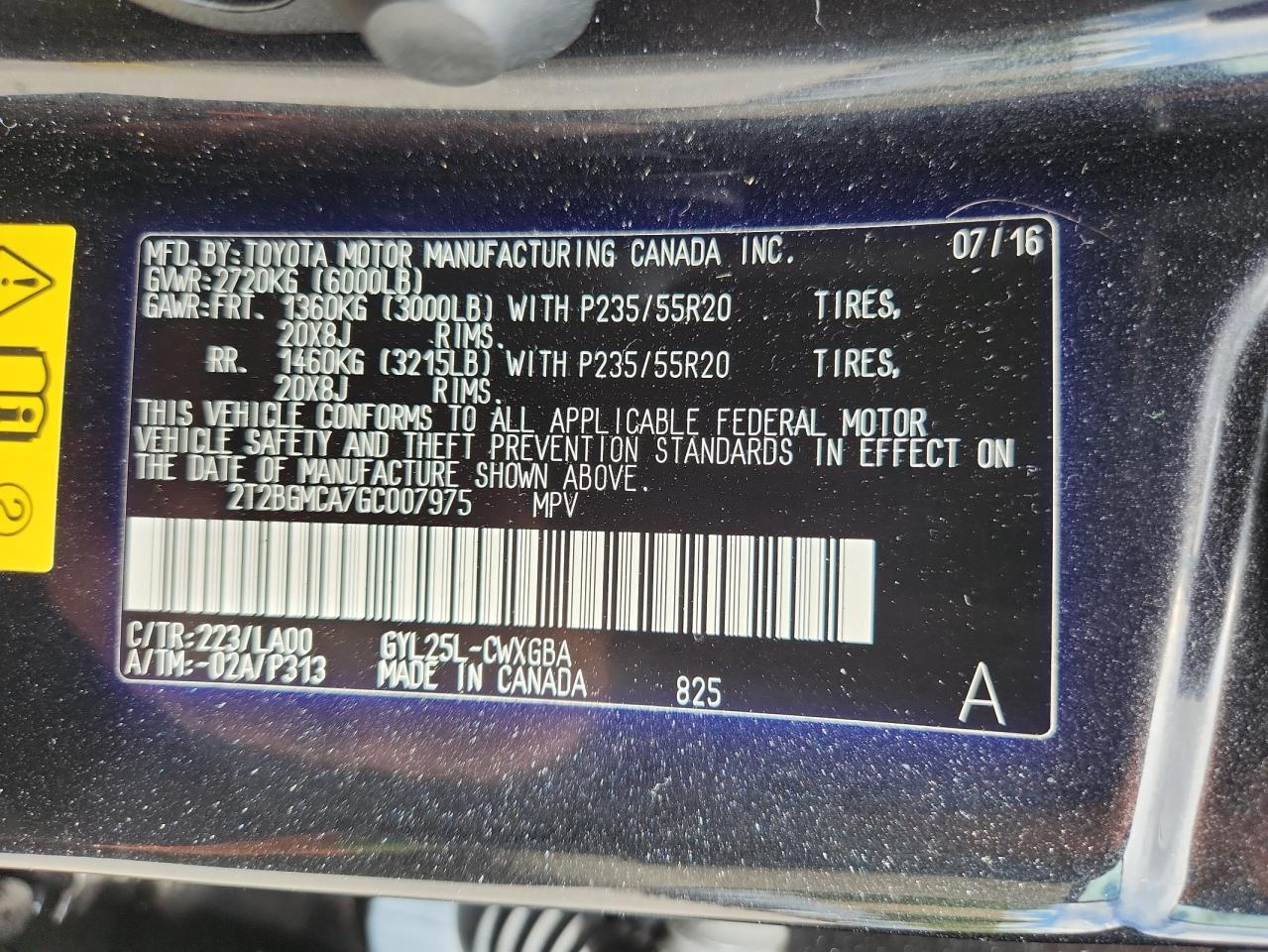 2016 Lexus Rx 450H Base VIN: 2T2BGMCA7GC007975 Lot: 71646475