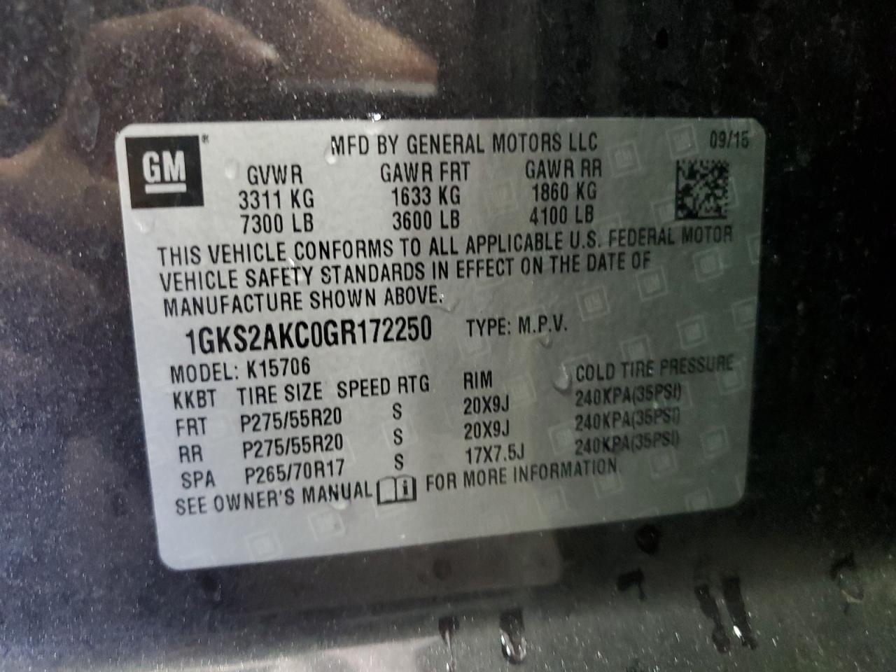 2016 GMC Yukon Sle VIN: 1GKS2AKC0GR172250 Lot: 81287525