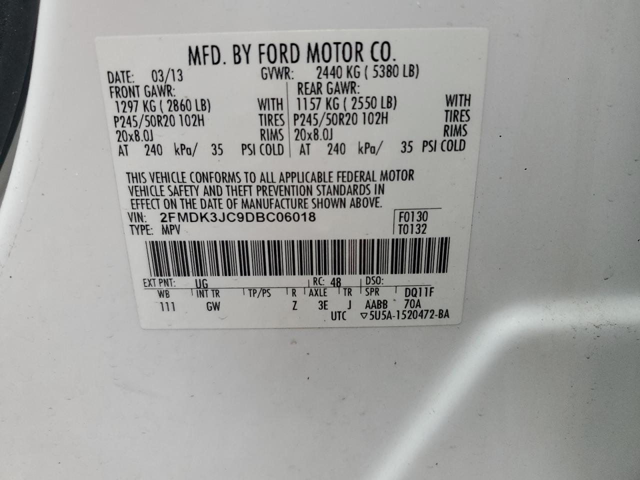 2013 Ford Edge Sel VIN: 2FMDK3JC9DBC06018 Lot: 83878725