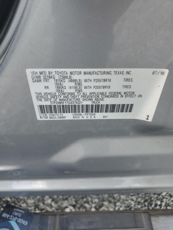 2016 Toyota Tundra Crewmax Sr5 VIN: 5TFDW5F17GX574321 Lot: 80570655