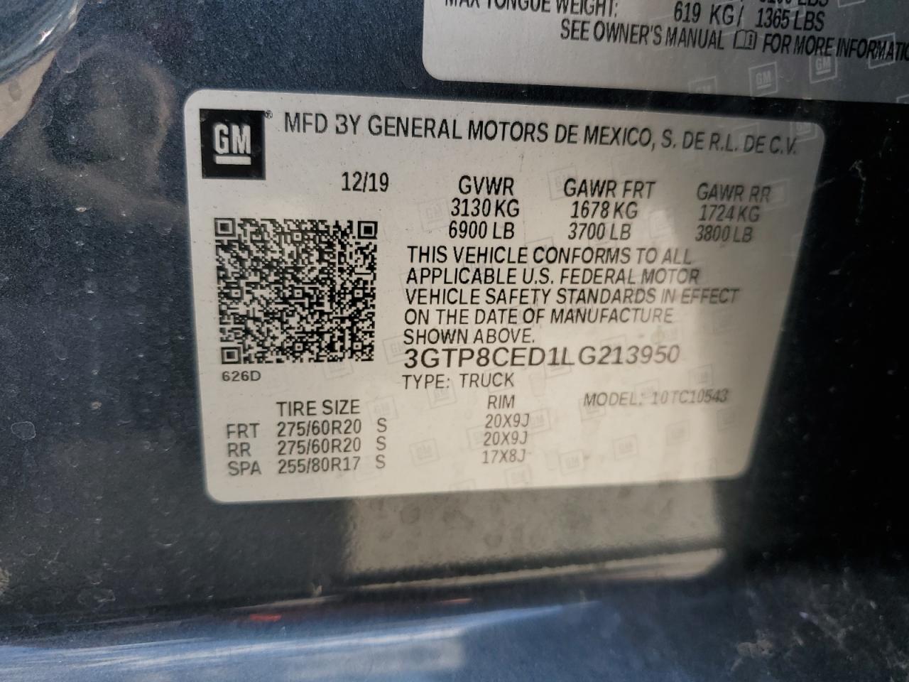 2020 GMC Sierra C1500 Elevation VIN: 3GTP8CED1LG213950 Lot: 84220975