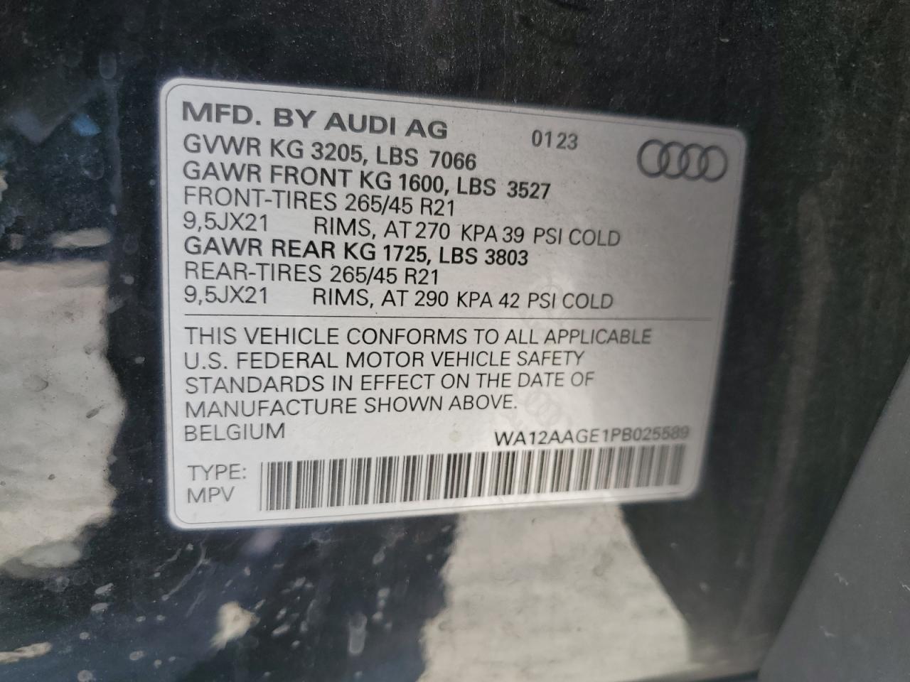 2023 Audi E-Tron Sportback Premium Plus VIN: WA12AAGE1PB025589 Lot: 81343175