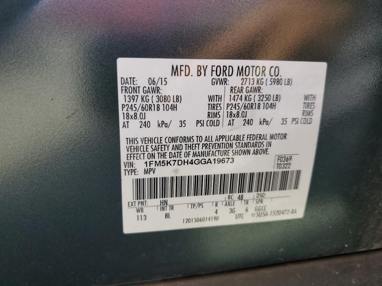 2016 Ford Explorer Xlt VIN: 1FM5K7DH4GGA19673 Lot: 80734805