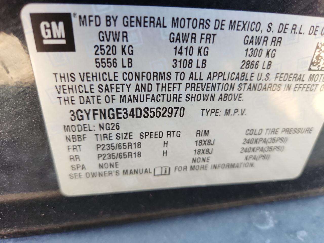 2013 Cadillac Srx Luxury Collection VIN: 3GYFNGE34DS562970 Lot: 70872535