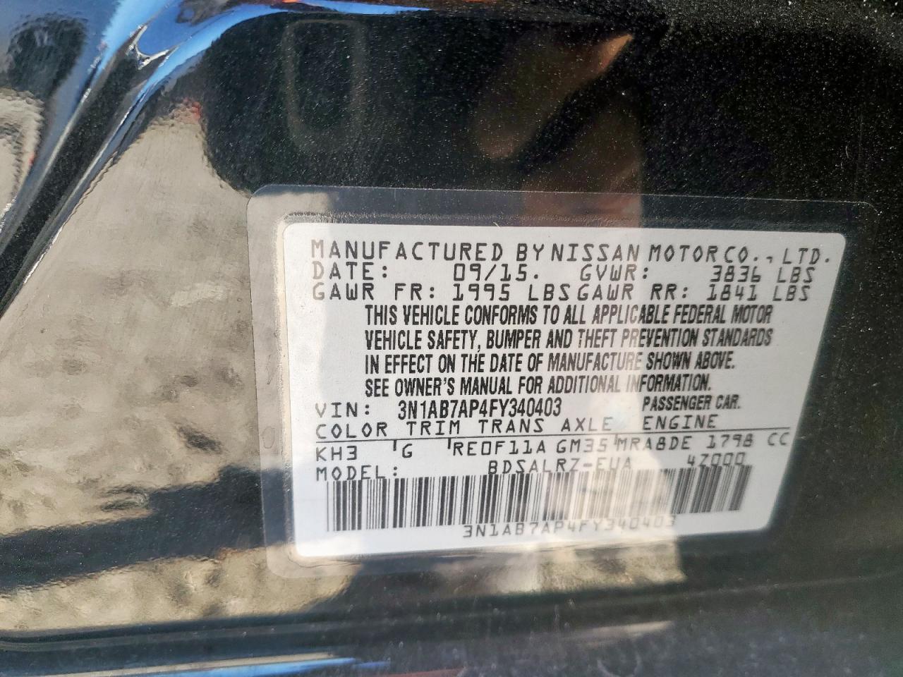 2015 Nissan Sentra S VIN: 3N1AB7AP4FY340403 Lot: 81871645