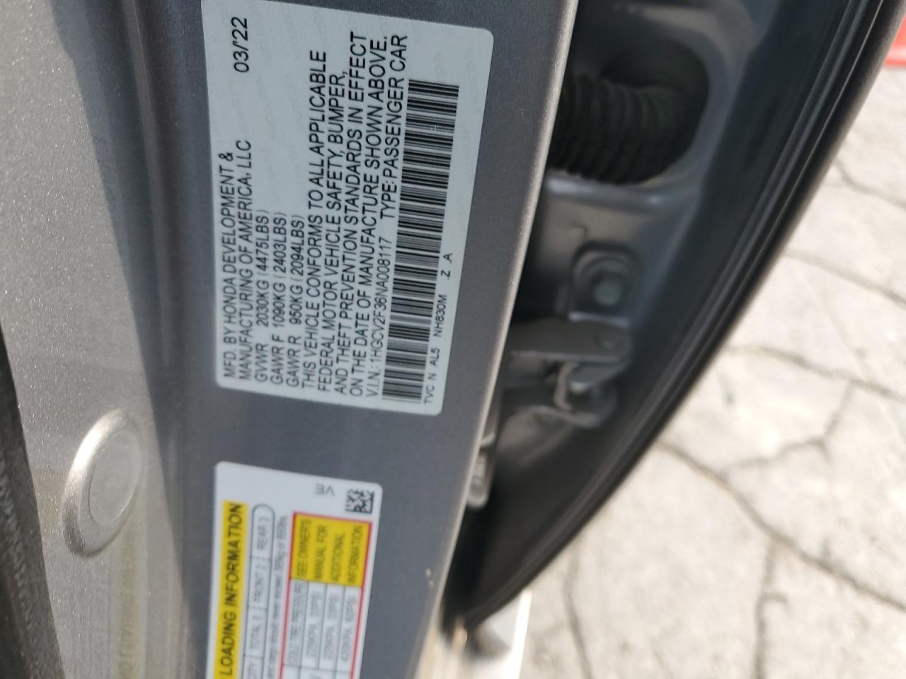 2022 Honda Accord Sport VIN: 1HGCV2F36NA008117 Lot: 71230805