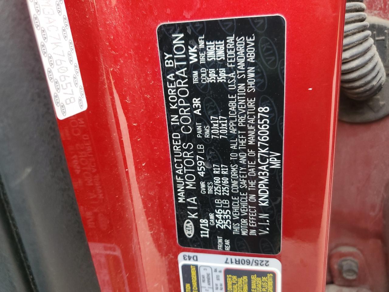 2019 Kia Sportage Lx VIN: KNDPM3AC7K7606578 Lot: 71780475