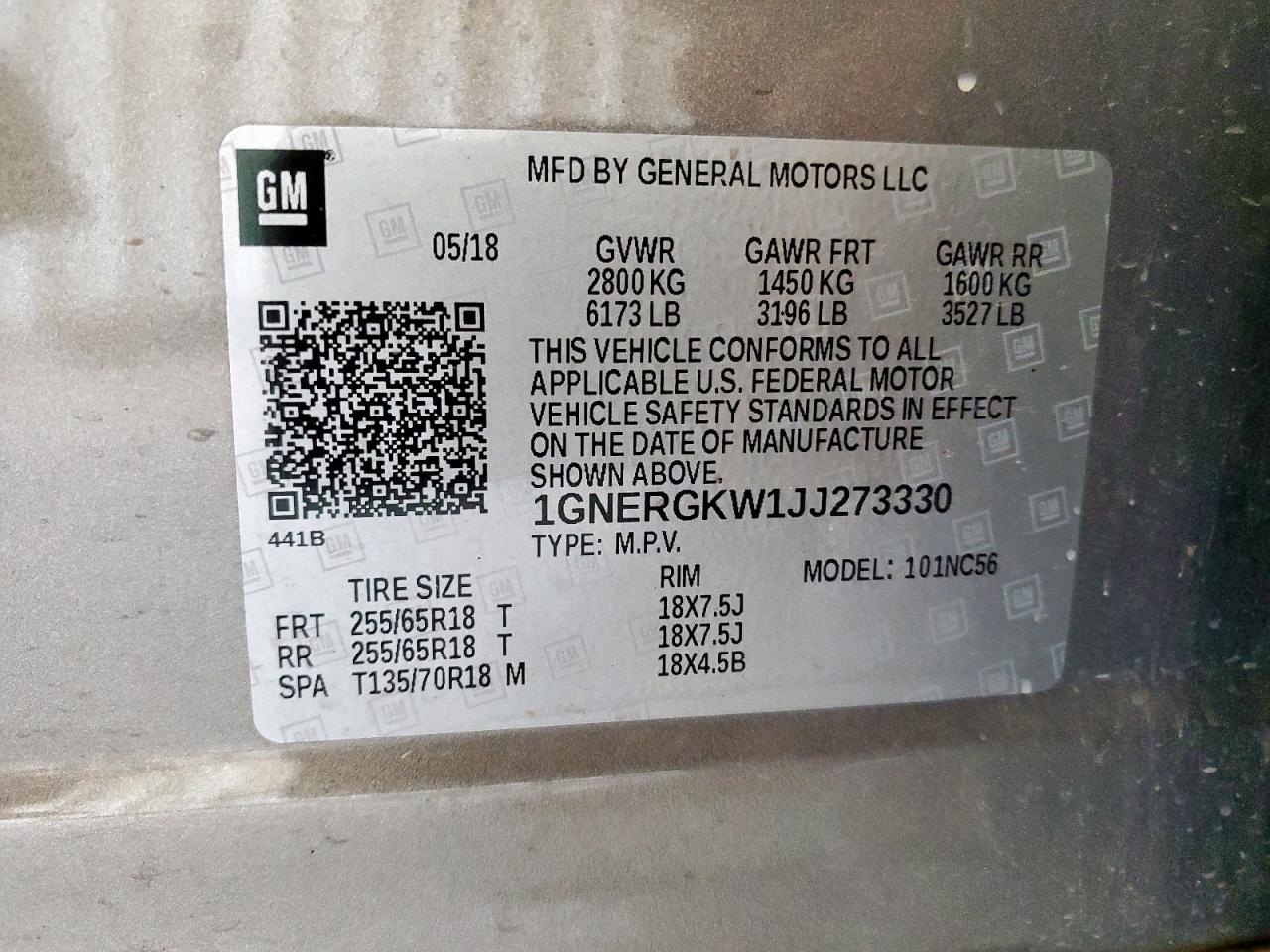 2018 Chevrolet Traverse Lt VIN: 1GNERGKW1JJ273330 Lot: 71737745