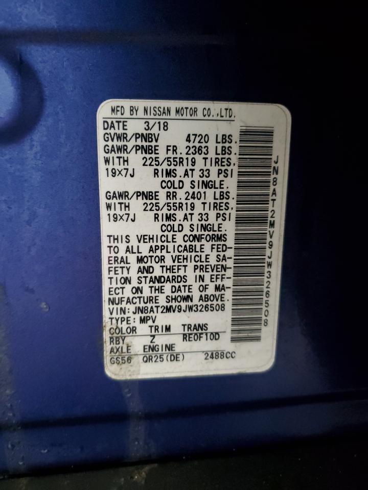 2018 Nissan Rogue S VIN: JN8AT2MV9JW326508 Lot: 83997105