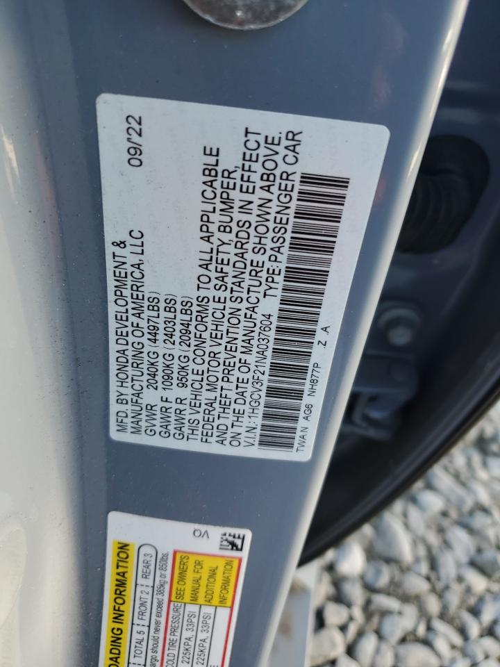 2022 Honda Accord Hybrid Sport VIN: 1HGCV3F21NA037604 Lot: 80612135