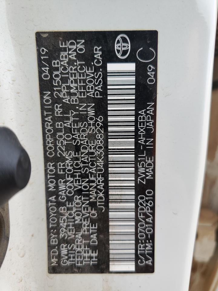2019 Toyota Prius VIN: JTDKARFU4K3088296 Lot: 81514795