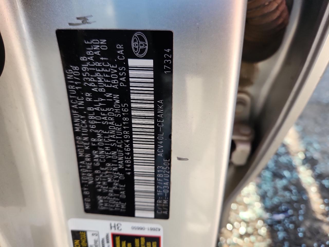 2009 Toyota Camry Base VIN: 4T4BE46K49R118165 Lot: 81101555