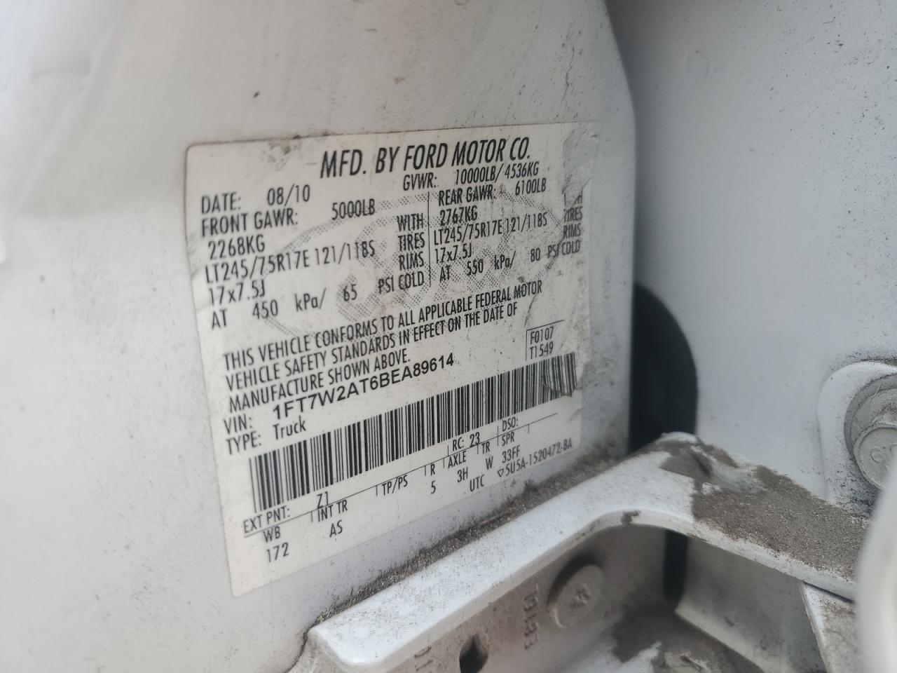 2011 Ford F250 Super Duty VIN: 1FT7W2AT6BEA89614 Lot: 84748405