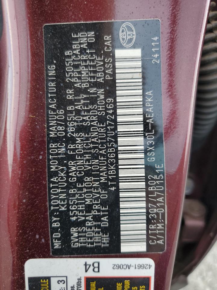 2007 Toyota Avalon Xl VIN: 4T1BK36B57U172469 Lot: 70950215