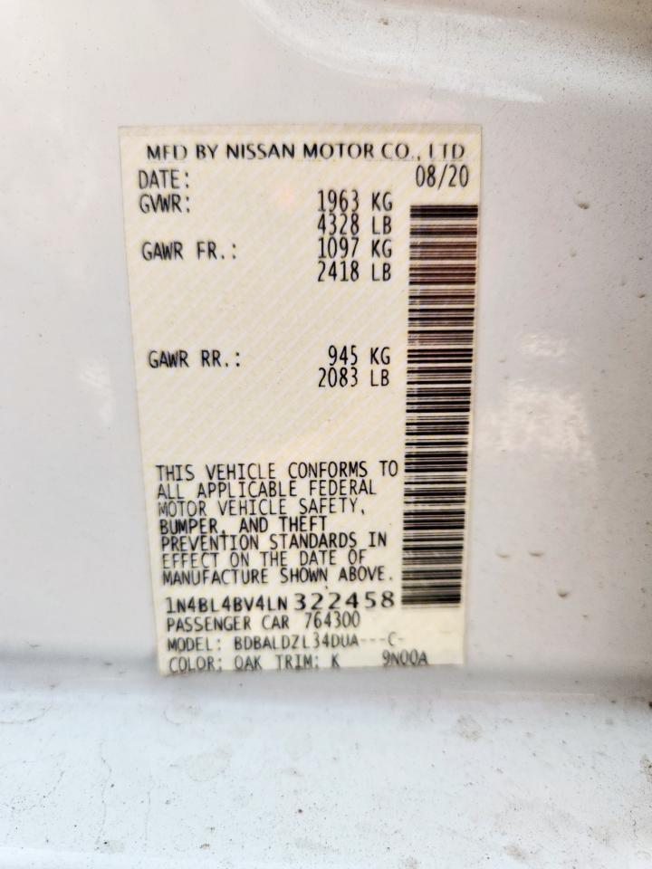 2020 Nissan Altima S VIN: 1N4BL4BV4LN322458 Lot: 81143455