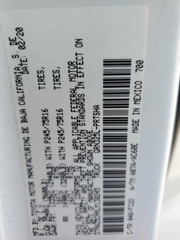 2020 Toyota Tacoma Double Cab VIN: 3TMAZ5CN9LM130245 Lot: 82094465