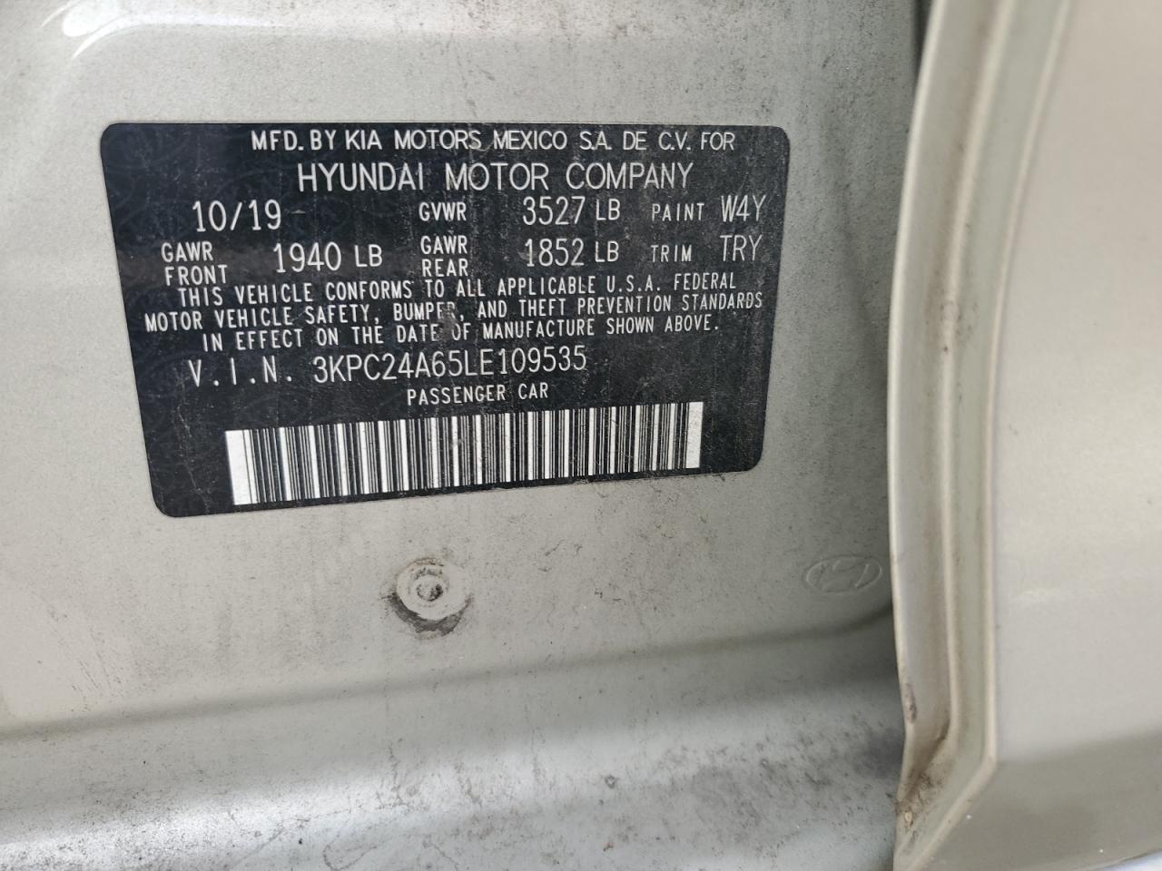 2020 Hyundai Accent Se VIN: 3KPC24A65LE109535 Lot: 84415975