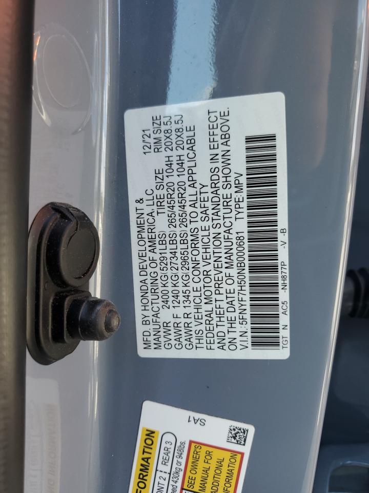 2022 Honda Passport Exl VIN: 5FNYF7H50NB000681 Lot: 71776765