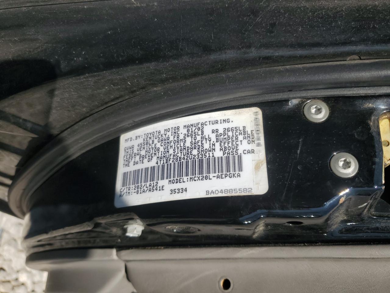 2002 Toyota Avalon Xl VIN: 4T1BF28B42U233511 Lot: 80900785