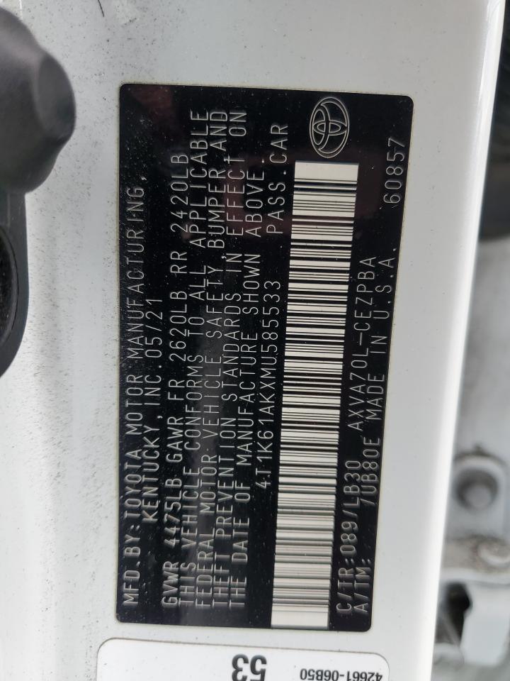 2021 Toyota Camry Xse VIN: 4T1K61AKXMU585533 Lot: 84642275