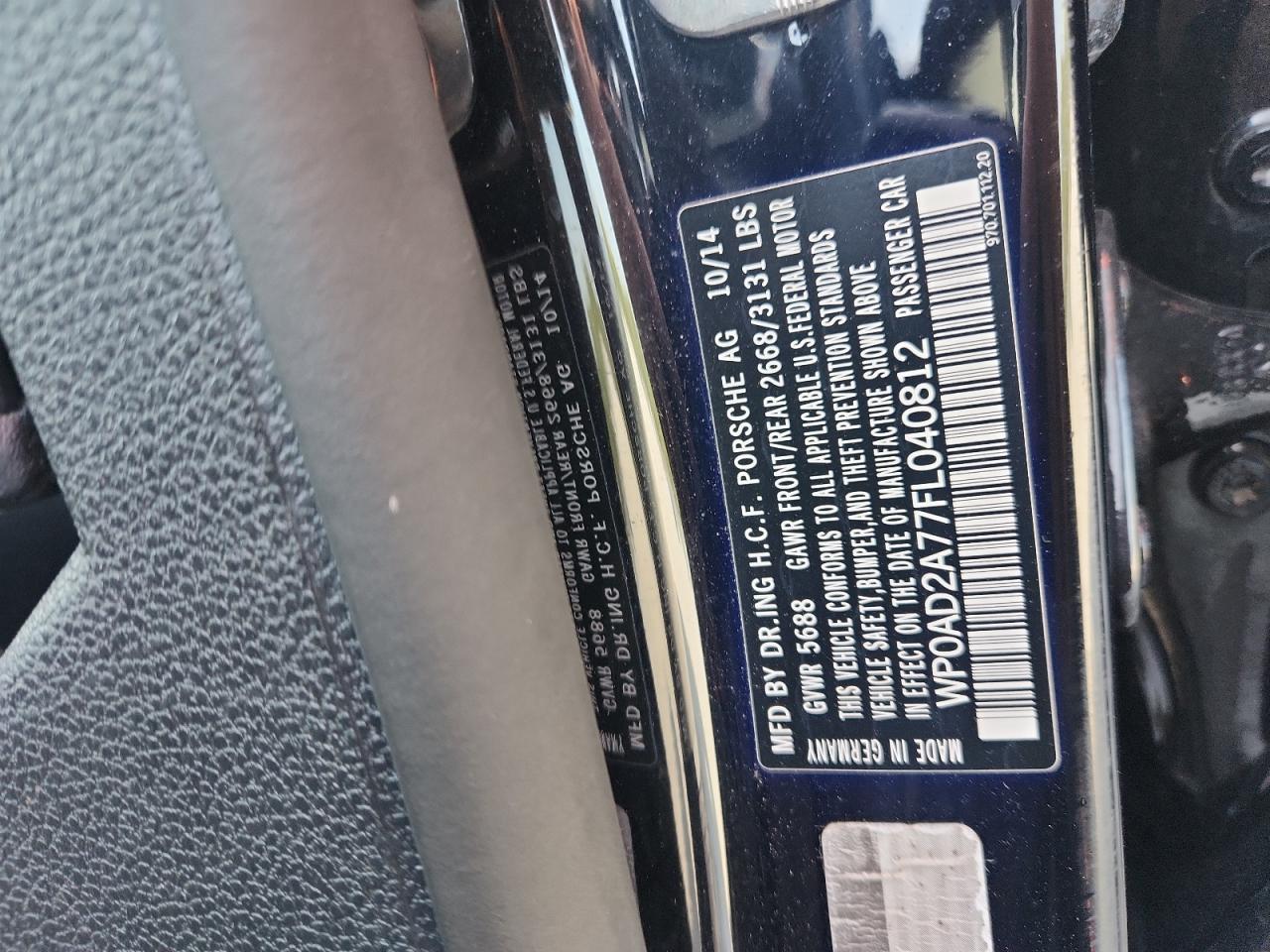 2015 Porsche Panamera Se Hybrid VIN: WP0AD2A77FL040812 Lot: 81626565